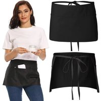 Fashion chef Short Small Apron 3 Pockets Waist Apron Black Waterproof Waitress Half Apron home and kitchen Practical products