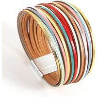 ALLYES Trendy Colorful Leather Bracelet for Women Men Boho Multilayer Slim Strips Wrap Wide Bangle Bracelets Party Jewelry Gifts
