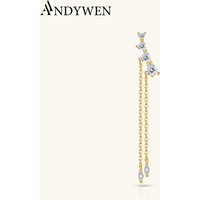 ANDYWEN 925 Sterling Silver Four Heart Zircon CZ MarquIse Crystal Double Chain Drop Dangle Earring 2026 Luxury Jewelry for Women