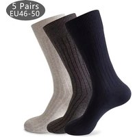 5 Pairs Large Size Man Socks Cotton Business Solid Breathable Deodorant Husbands Fathers Party Dress Long Socks Plus EU46-50