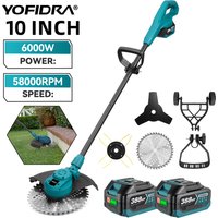 YOFIDRA 10-Zoll Bürstenloser Elektrischer Rasenmäher 58000RPM Kabelloser Garten-Rasentrimmer Faltbares Elektrowerkzeug für Makita-Akkus