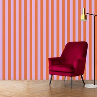 Purple and Orange Stripes Wall Paper, Modern Peel and Stick Wallpaper,Tradition Or Self-adhesive Wallpaper, Geometric Wallpaper