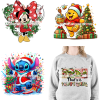Cartoon Animal Character Merry Christmas Holiday Season Iron On DTF Transfer Stickers Logos Ready To Press For Hoodies