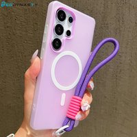 Case For Samsung Galaxy S26 ULTRA S25FE S24 S23 Plus A57 A37 A56 A36 A16 A17 Candy Color Matte With Lanyard For Magsafe Cover