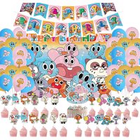 Cartoon Pet Cat Rabbit Kids Birthday Party Decoration Backdrop Animated Comedy Gumballed Disposable Balloon Cake Topper Supplies