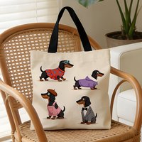 1pc Cute Stylish Dachshund Canvas Tote Versatile for Commute/Outings, Carry these Fashionable Puppies for a Heartwarming Vibe