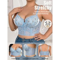 Women's Floral Embroidery Lace Push Up Bra With Underwire Longline Shaping Side Support Minimizer Comfortable Bra