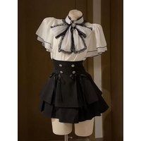POSHOP Japanese Style Clear System Flared Sleeve Chiffon Top Shirt Set Slimming Summer Half Skirt Two Piece Set Fashionable C...