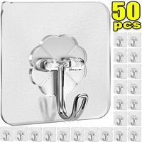 5/50pcs Transparent Stainless Steel Strong Self Adhesive Hooks Key Storage Hanger for Kitchen Bathroom Door Wall Multi-Function