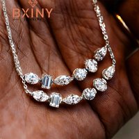 BXINY 6-Stone Smile Pendants Necklace/Bracelet S925 Sterling Silver High Carbon Diamond Zircon Neck Chain for Women Fine Jewelry