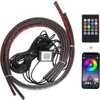 4 in 1 Car Bottom Underglow Light Neon LED Strip Remote/APP 12V RGB Flexible Underbody Lamps Decorative Ambient Atmosphere Lamp