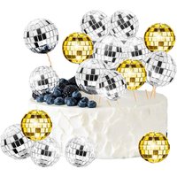 12pcs Mirror Ball Cake Decoration Disco 70's 80 Retro Dance Disco Silver Golden Cake Topper Cupcake Birthday Party Club Supplies