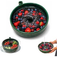 Self Spinning Berry Washing Bowl with Drain Holes, Fruit Washer Colander for Strawberries Blueberries Grapes Cherry Tomatoes