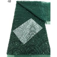 Nigerian Teal Green Beaded Lace Fabrics African Lace Fabric 5 Yards High Quality 2026 French Mesh With Sequence For Sewing