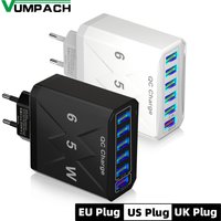 6 Ports USB Charger Fast Charging QC3.0 Travel Charger For iPhone17 16 Samsung Xiaomi Vivo Mobile Phone Adapter EU US UK Plug