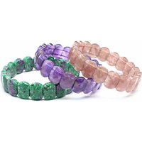 Natural Stone Square Beads Strand Bracelet Amethyst Rose Quartz Healing Crystal Bangle Jewelry for Women Men Gift