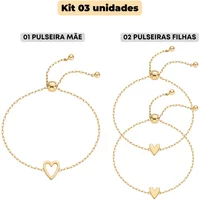 2/3pcs 14K Gold Plated Stainless Steel Matching Heart Solitaire Bracelet Set for Women Mother Daughter Friendship jewelry gifts