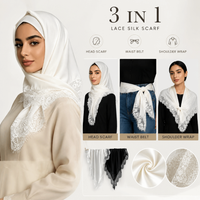 Fashion Solid Color Square Scarf Lace Trim Smooth Shawls Sun-Protection Satin fiber Silk Hijabs Beach