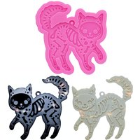 Spiegel Skelett Kitty Flexible Silikonform, Schlüsselanhänger Anhänger Ohrringe Handgefertigte Gummiform, Epoxidharz Polymer Clay Form