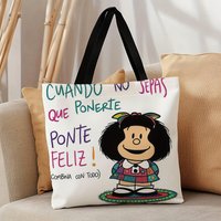 1pc Carton Print Canvas Tote Bag Women Lightweight Reusable Shoulder Bag Large Capacity Tote Bag for Student Shopping & Travel