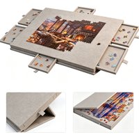6-w-1 Półka na Puzzle z Funkcją Przechylania, Filcowa Platforma na Puzzle z 6 Szufladami na 1000 Elementów, Dekoracyjna Taca do Przechowywania Puzzle, Organizer na Biurko