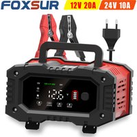 FOXSUR 20A Car Battery Charger for 12V/24V w/Pulse Repair,Portable Smart Charging Maintainer for Truck Motorcycle AGM/LA/LiFePO4