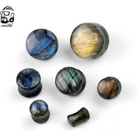 2 pièces de pierre de Labradorite biologique, Piercing d'oreille évasé en chair, bouchons d'oreille et Tunnels, extenseurs d'oreille de selle pour femmes et hommes 8mm-25mm