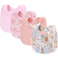 4Pcs High Quality Cotton Bib Cartoon Print Double Layers Bibs Set Saliva Towels Infant Accessories Bibs & Burp Cloths