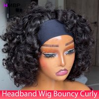 Headband Wig Bouncy Curly 100% Human Hair Wigs 10-18 Inch 400 Density Full Machine Made 13x6 HD Lace Frontal Wig For Black Women
