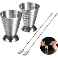 Stainless Steel Measuring Cup with Mixing Spoon Cocktail Jigger Measuring 2.5 oz /5 tbsp /75 ml Liquor Shot Set Bar Accessories