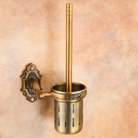 Aluminum Antique Toilet Brush Holder with Brush Aluminum Carved Bathroom Toilet Scrub Cleaning Brush Holder Set Toilet Cleaning