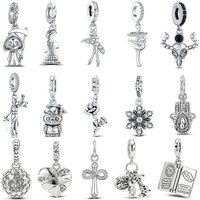 925 Sterling Silver Silver Fatima Hand Charms Angel Travel Pendant Fits Original Bracelets DIY Jewelry Graduation For Women