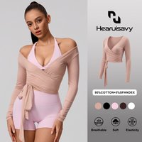 Hearuisavy Summer Women's Long Sleeve Yoga Shirt Gym Sportswear Casual Breathable Quick Dry Sports Top Pilates Ballet Wrap Tops