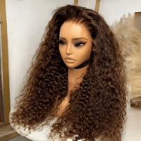Glueless Brown 26 Long Soft Natural Preplucked kinky Curly 180Density Lace Front Wig Synthetic For Women Heat Resistant