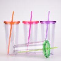 Clear Acrylic Tumbler 32oz Water Cup with Straw Plastic Travel Mug Double Wall Iced Coffee Tumblers Drinking Cups