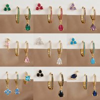 3PCS/Set Fashion Waterdrop Shape Zircon Hoop Earrings For Women Delicate Triangle Shaped Flower Stud Earrings Piercing Jewelry