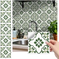 Self-Adhesive Green Floral Tile Stickers | Peel and Stick Kitchen Bathroom Wall Decals, Waterproof Matte Tile Stickers 36Pcs