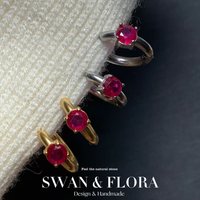 24GOLD Natural Ruby Hoop Earrings For Women Stainless Steel Earrings Simple Fine Jewelry Stone Gemstone Classic Style Gift