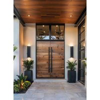 Customizable Modern Design Cast Aluminum Double Door with Glass LED Light Wood Grain Style Villa Wooden Front Entry Door Home