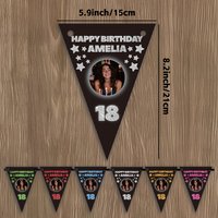 12pcs Customizable Birthday Banner Party Decorations, Personalized Photo Age Sign, Romantic Hanging Flags, Includes 5m Ribbon