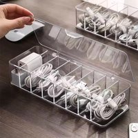 Transparent Plastic Data Cable Storage Box Household Mobile Phone Charger Cord Organizer Divided Grid Finish Box