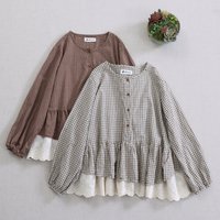 Japanese Mori Girl Vintage Plaid Embroidery Patchwork Cotton Shirts Women Spring New O-Neck Long Sleeve Casual Loose Blouse Tops