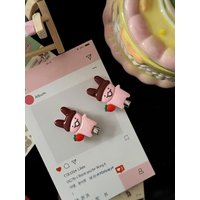 【R】2Pcs/set Strawberry Chocolate Rabbit Hair Clips Cartoon Plastic Hair Accessories Daily & Party Wear