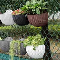 Wall Mounted Flower Pot Imitation Rattan Weaving Creative Flower Planter Garden Pot Semicircle Hanging Basket Yard Balcony