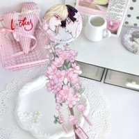 Floral Traces Hand-drawn Acrylic Badge Holder, Magnetic Display Case for Anime Pins, Ideal for Taking Photos and Collecting