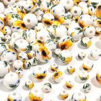 20-30pcs 6 8 10 12mm Flower Ceramic Beads Yellow Sunflower Loose Porcelain Beads For Jewelry Making DIY Bracelet Accessories