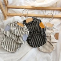 Winter Puppy Stripe Hoodie Embroidered Dog Sweatshirt Pet Warm Clothes Teddy Solid Color Bottom Shirt Soft Pullover Dog Clothes