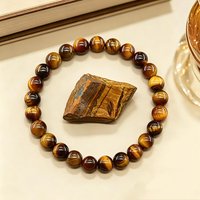 Natural Tiger Eye Beaded Bracelet, Elastic Rope Charm Jewelry, Healing Crystal Stone for Men Women & Couples