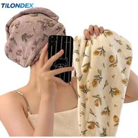 TILONDEX 1PC Floral Print Microfiber Hair Drying Towel Cap, Quick-Dry Turban Wrap (65×25cm)