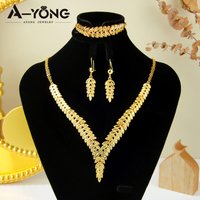 Dubai Gold Jewelry Set 24k Gold Plated Arabic Elegant Geometric Necklace Bracelet Earrings Nigeria Women Wedding Jewelrys